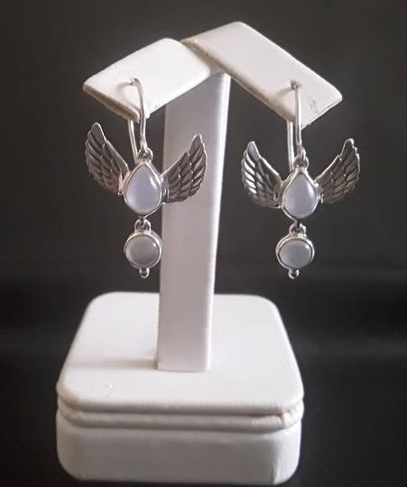 2 Drop Angel Wings Moonstone Earrings
