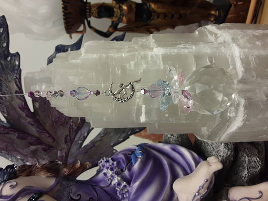 Sparkle the Fairy with Hearts and Lilac and Pink Crystals Suncatcher