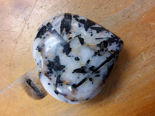 Snow Quartz and Black Tourmaline Crystal Heart (tab9)