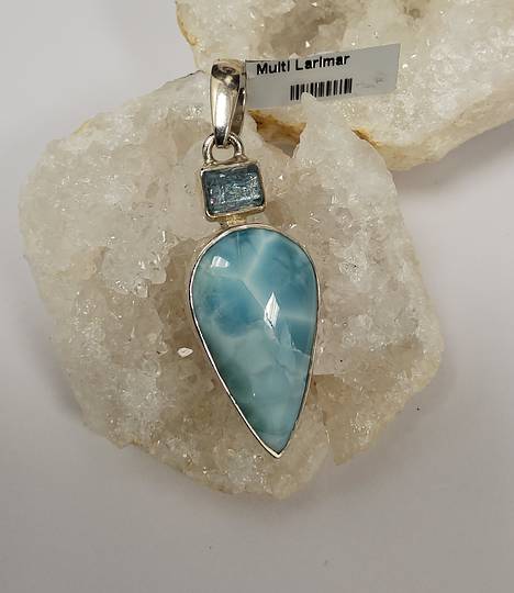 Sterling Silver Larimar and Natural Topaz Pendant