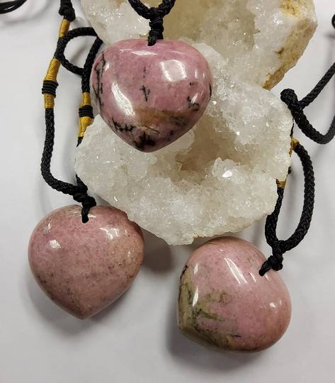 Rhodonite Heart on Braided Necklace