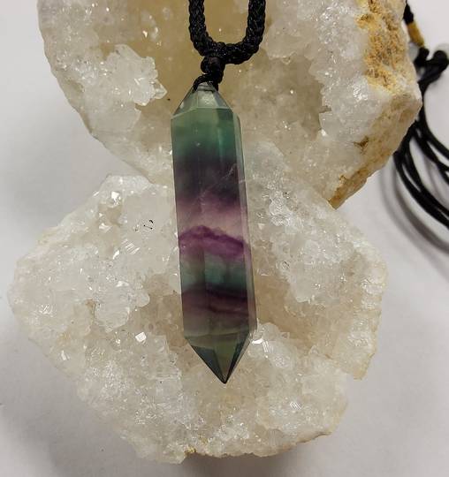 Fluorite Double Terminated Point on Braided Necklace