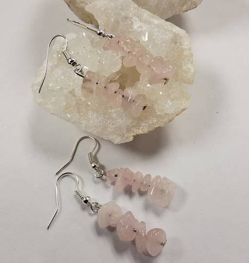 Rose Quartz  Crystal Chip Earrings