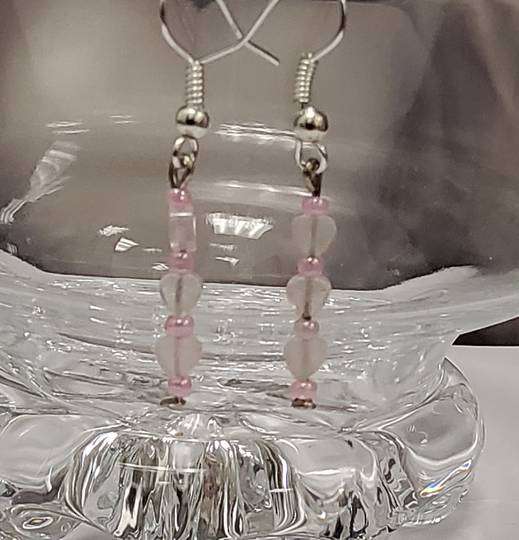 Rose Quartz Crystal Tiny Heart Earrings
