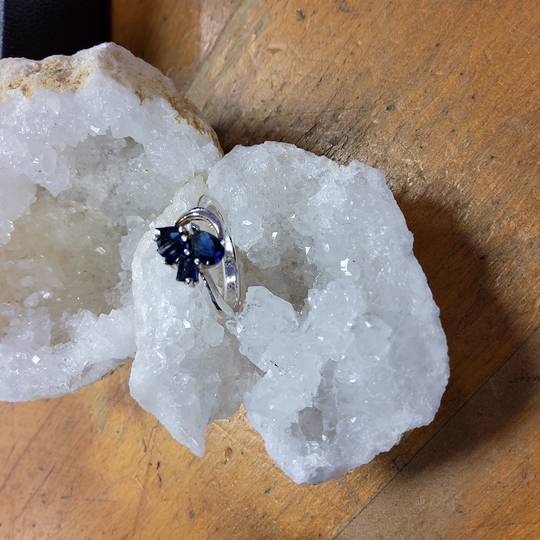 Sterling Silver and Blue Crystals Triple Ring