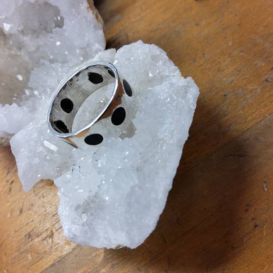 Sterling Silver Band with Black Circles Ring