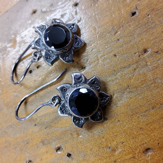 Black Spinel Suns with Planet Symbols Earrings