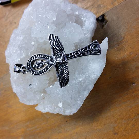 Sterling Silver Ankh with Isis Pendant