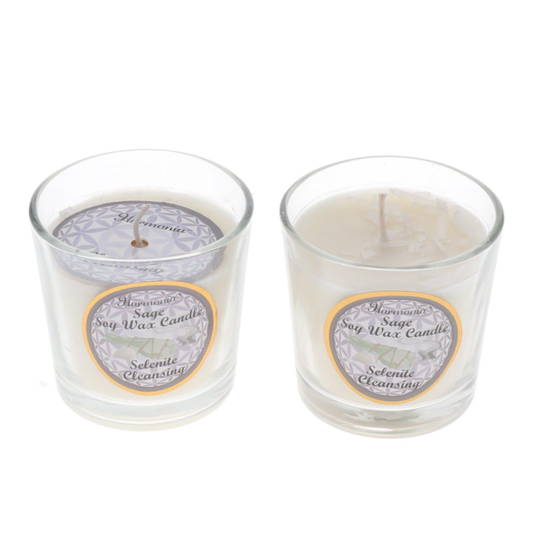 CRYSTAL CANDLE - Cleansing Selenite Sage Scented Votive