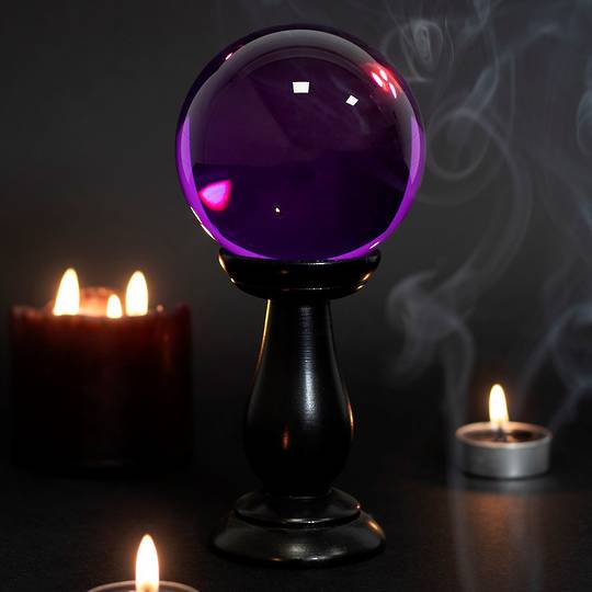 Purple Small Crystal Ball on Wooden Stand 90mm