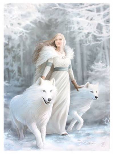 Large Winter Guardian with Wolves Canvas