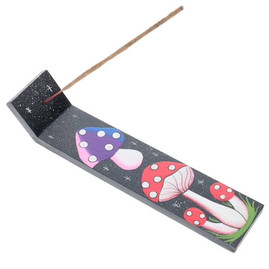 WOODEN INCENSE HOLDER Mushrooms Painted