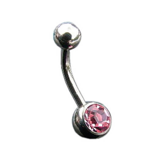 Pink Single Jewelled Belly Bar