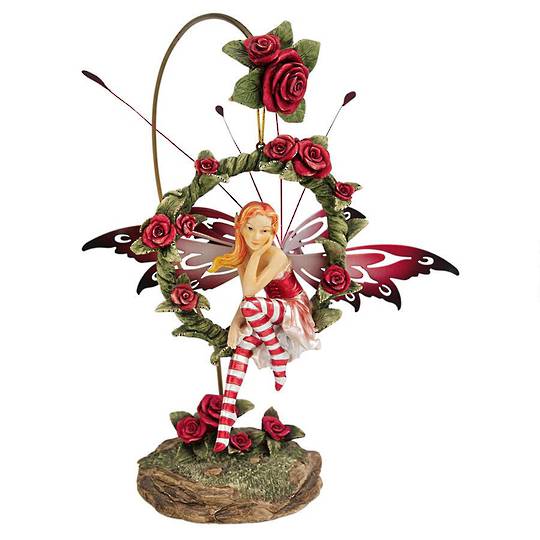Radiant Rose Dangling Fairy Statue with Display Stand