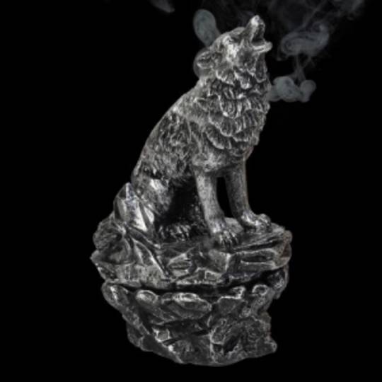 POLYRESIN INCENSE CONE BURNER - Wolf Howling