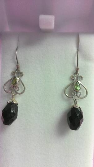 Onyx and Peridot Dangle Earrings