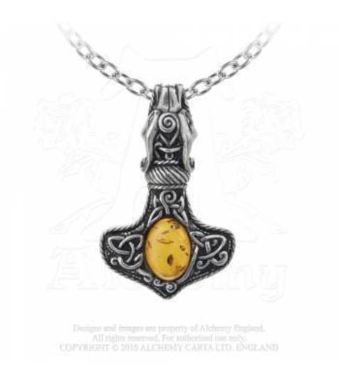 Amber Dragon Thorhammer Pendant and Chain