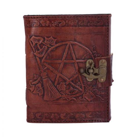 Lockable Pentagram and Broom Leather Embossed Journal