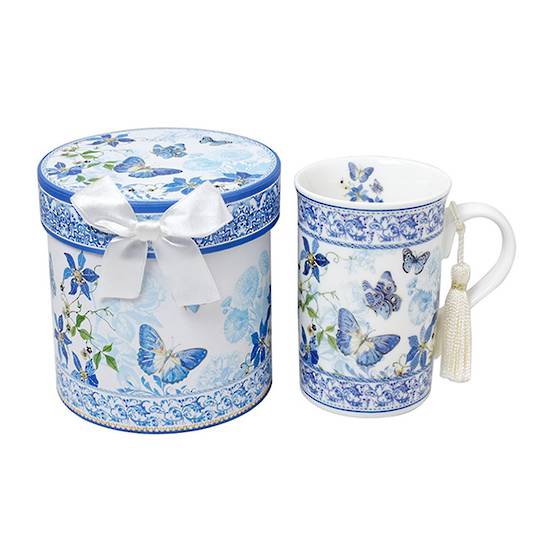 Blue Butterfly T Time Mug with Gift Box