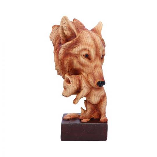 Natural Protection Wolf Mother and Cub Wood Effect Bust