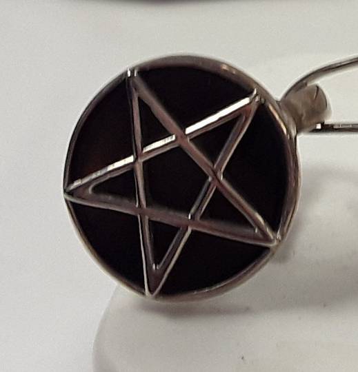 Sterling Silver Pentagram on Black Onyx Ring image 0