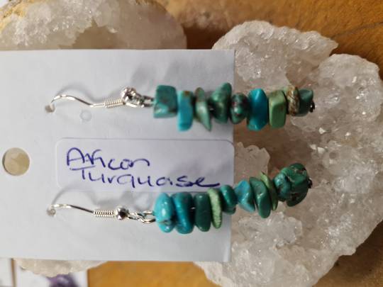 African Turquoise Chip Earrings image 0