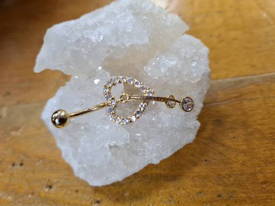 14 Kt Gold CZ Crystal Heart Navel Banana was $175 now $75 image 0