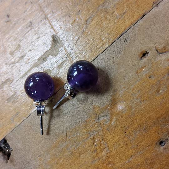 Amethyst and Sterling Silver Ear Studs 8mm image 0