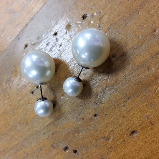 Sterling Double Sided Pearl Studs was $30 now $10 image 0