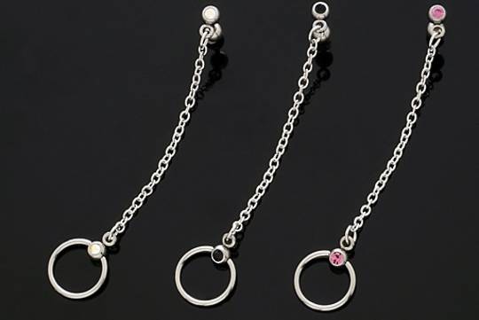 Pink Jewelled Tragus Barbell with BCR & Chain image 0