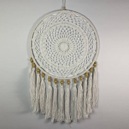 White  Dreamcatcher with Tassels  32 cms image 0