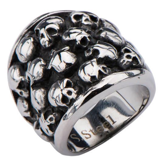 Stainless Steel Polish Finished Ring with Multi Skulls. image 0