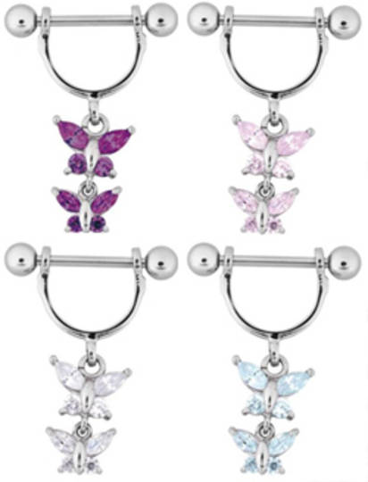 Hanging Double Butterfly Nipple Stirrup (Purple) image 0