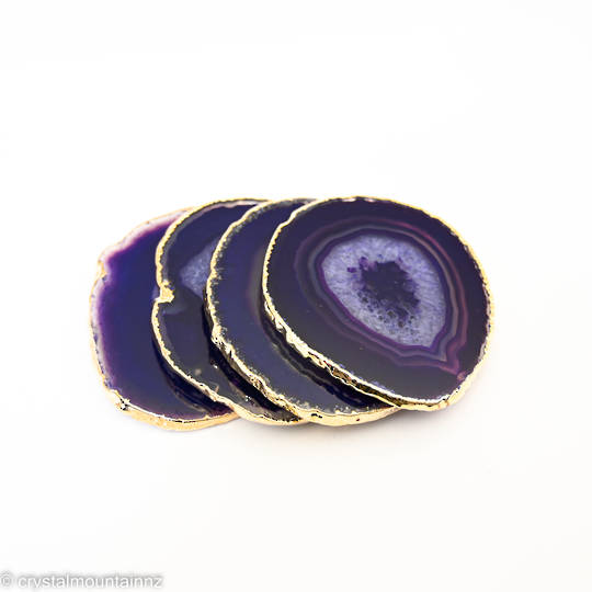 Agate Slice Coaster Set with Gold Edging (Purple)