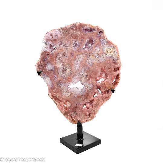 Large Pink Amethyst Slab on a metal stand.