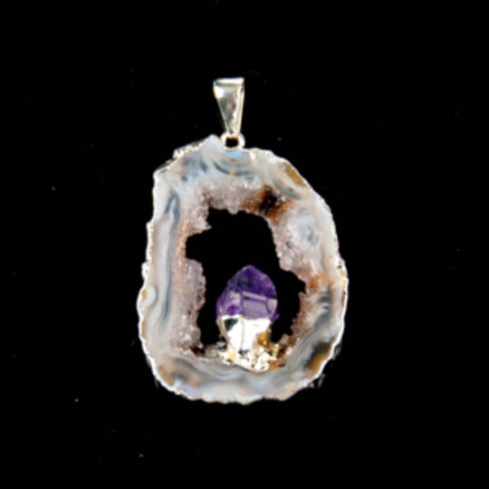 Agate Slice With Amethyst Point Pendant
