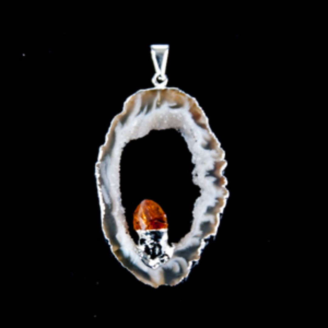 Agate Slice With Citrine Point Pendant