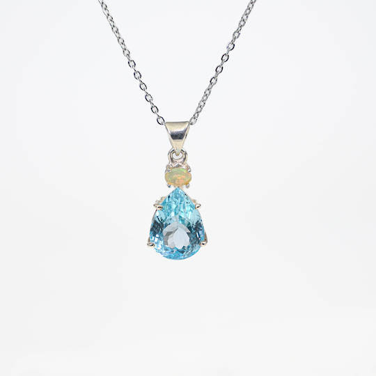 Blue Topaz and Opal Silver Pendant