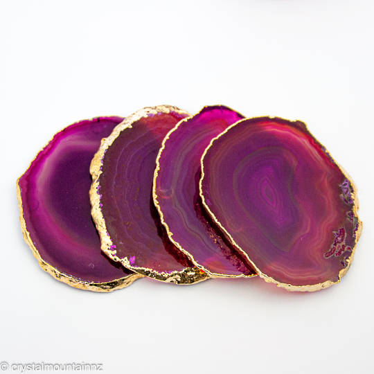 Agate Slice Coaster Set with Gold Edging (Pink)