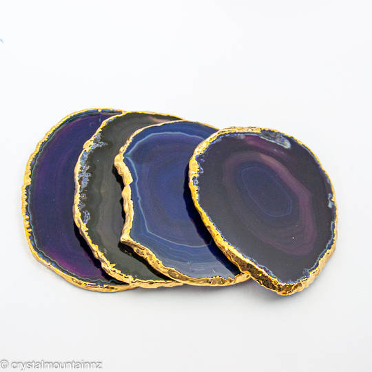 Agate Slice Coaster Set with Gold Edging (Purple)