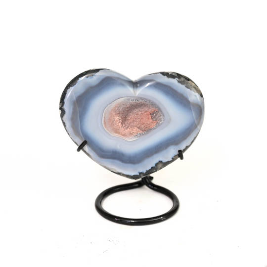 Blue Lace Agate and Pink Amethyst Druze Heart