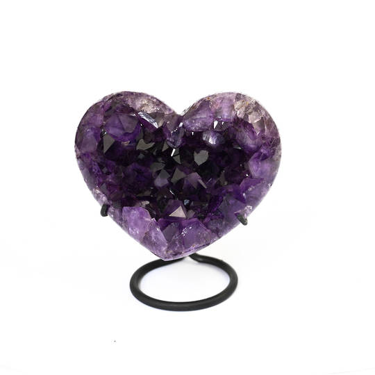 Amethyst Heart on a black metal stand.