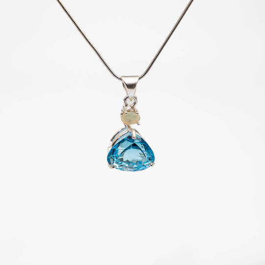 Blue Topaz and Opal Silver Pendant