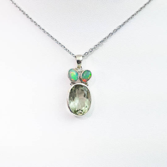 Prasiolite & Opal Silver Pendant