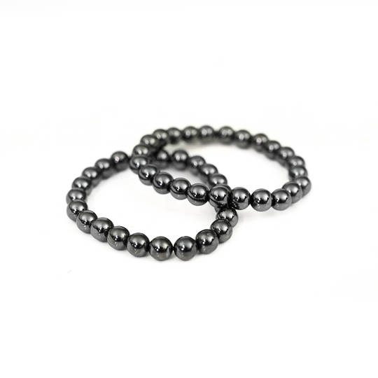 Hematite round bead bracelet.