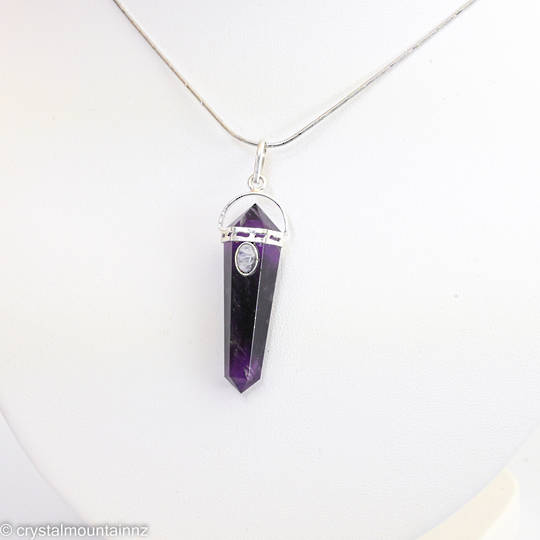 Amethyst Double Point Pendant with Moonstone