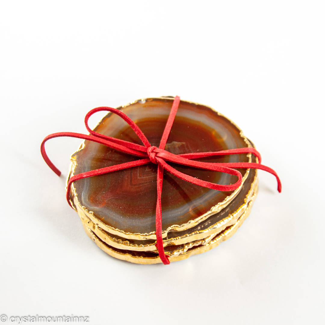 Agate Slice Coaster Set with Gold Edging