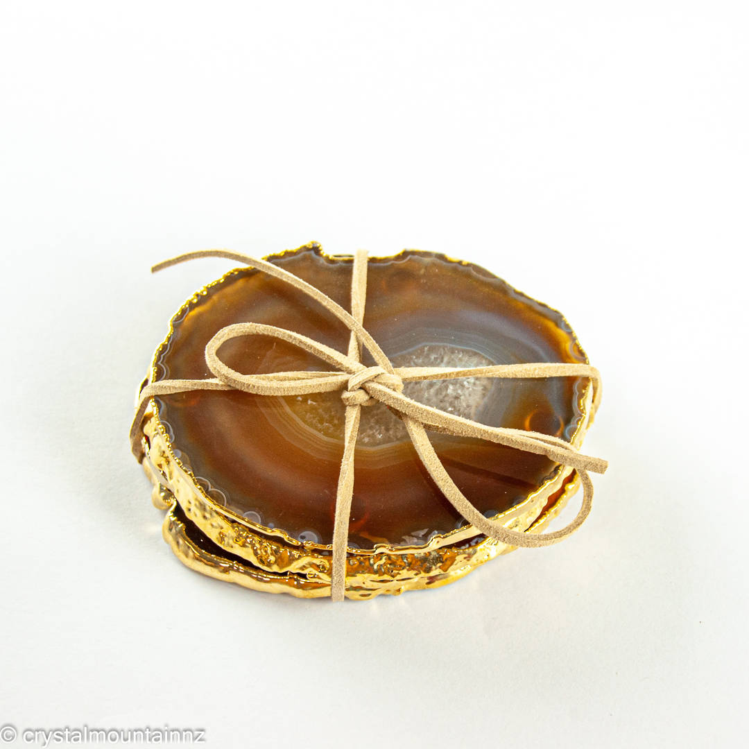 Agate Slice Coaster Set with Gold Edging