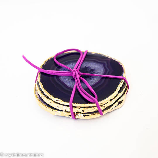 Agate Slice Coaster Set with Gold Edging (Purple) image 1