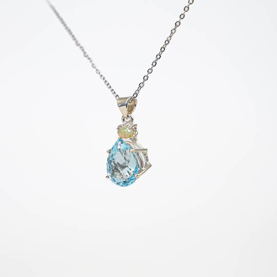 Blue Topaz and Opal Silver Pendant image 1